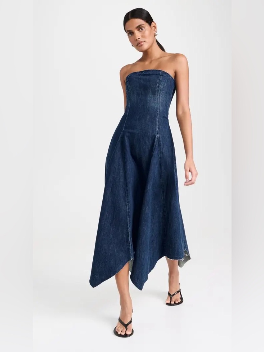 Le Lis Denim Blue Tube Top Strapless Midi Dress, Size Small